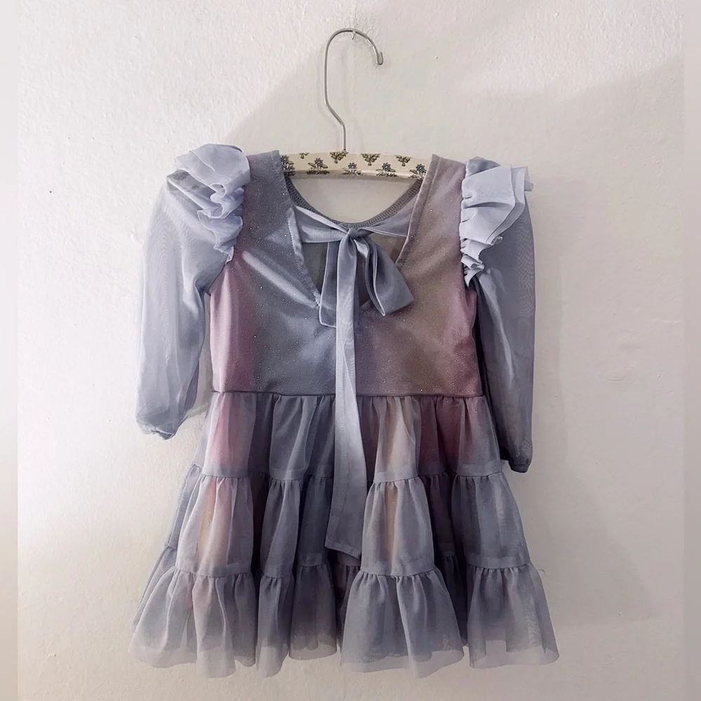 Isobella & Chloe Mesh Glitter Girls Blue Tiered Dress Toddler